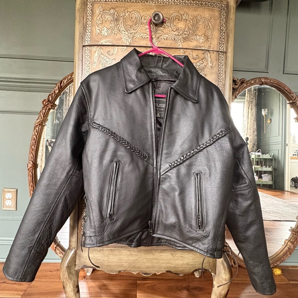Black Braided Trim Leather Jacket